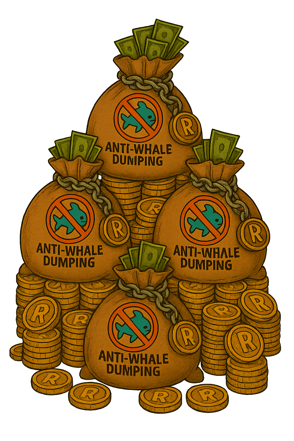 Pyramid of coins and money bags